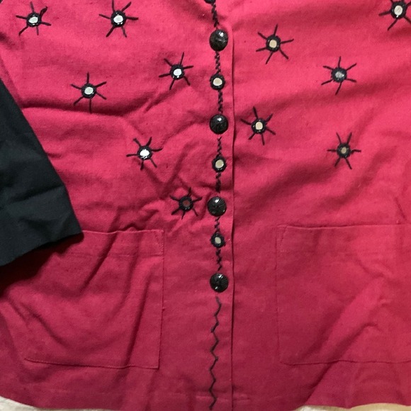 Sandy Starkman Jacket Womens‎ Size Large Cotton Linen Red Embroidered Flashy - Picture 3 of 12